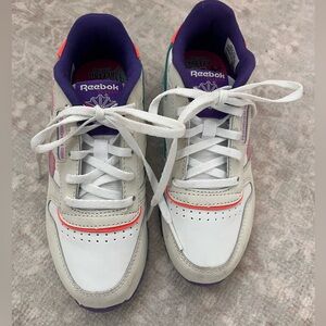 Reebok Kids White Sneakers with Purple and Coral Accents - kids size 11